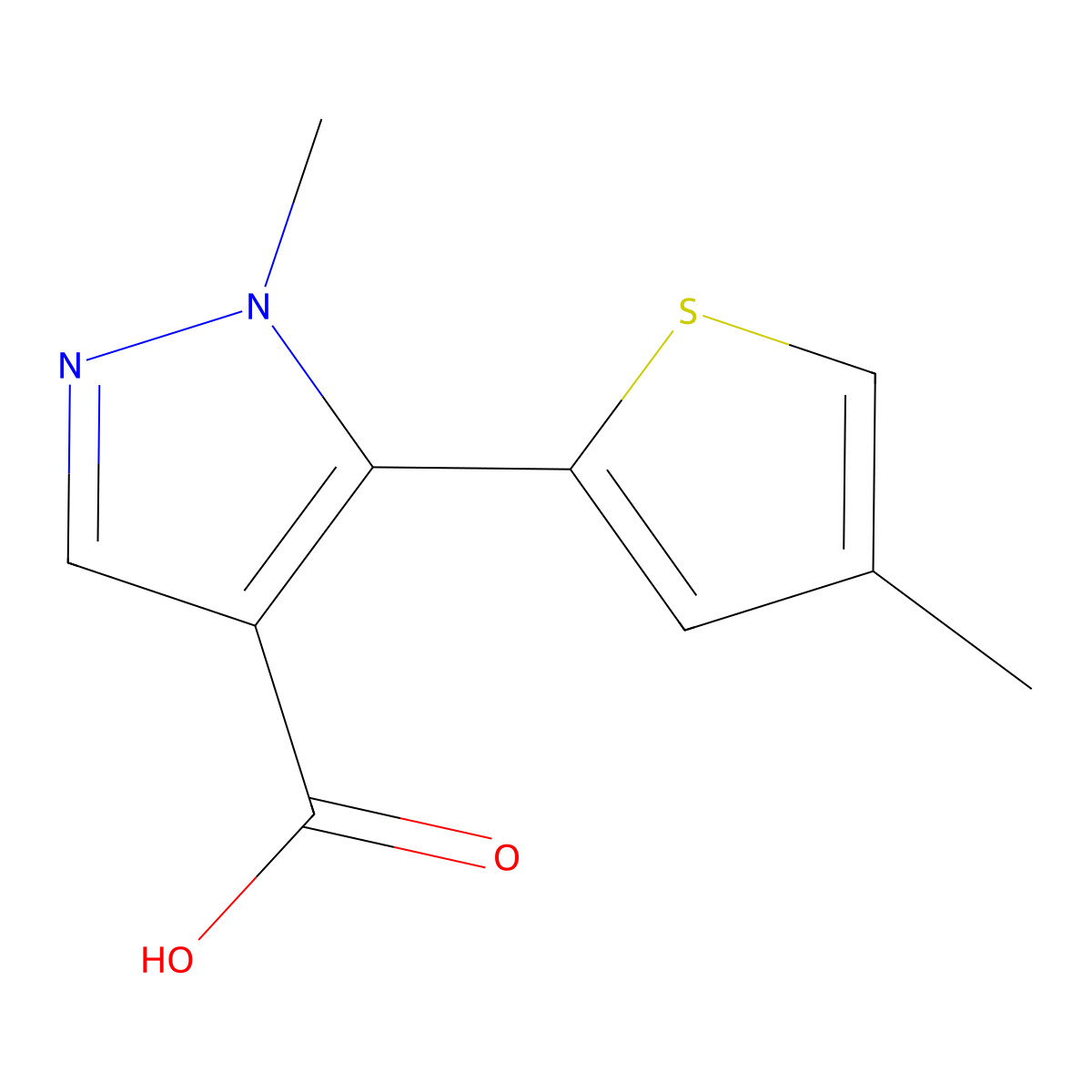 1-methyl-5-(4-methylthiophen-2-yl)-1H-pyrazole-4-carboxylic acid molecular structure, CAS 2229290-96-2