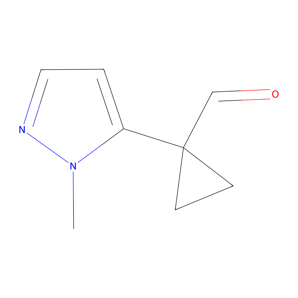 1-(1-methyl-1H-pyrazol-5-yl)cyclopropane-1-carbaldehyde molecular structure, CAS 2229293-38-1
