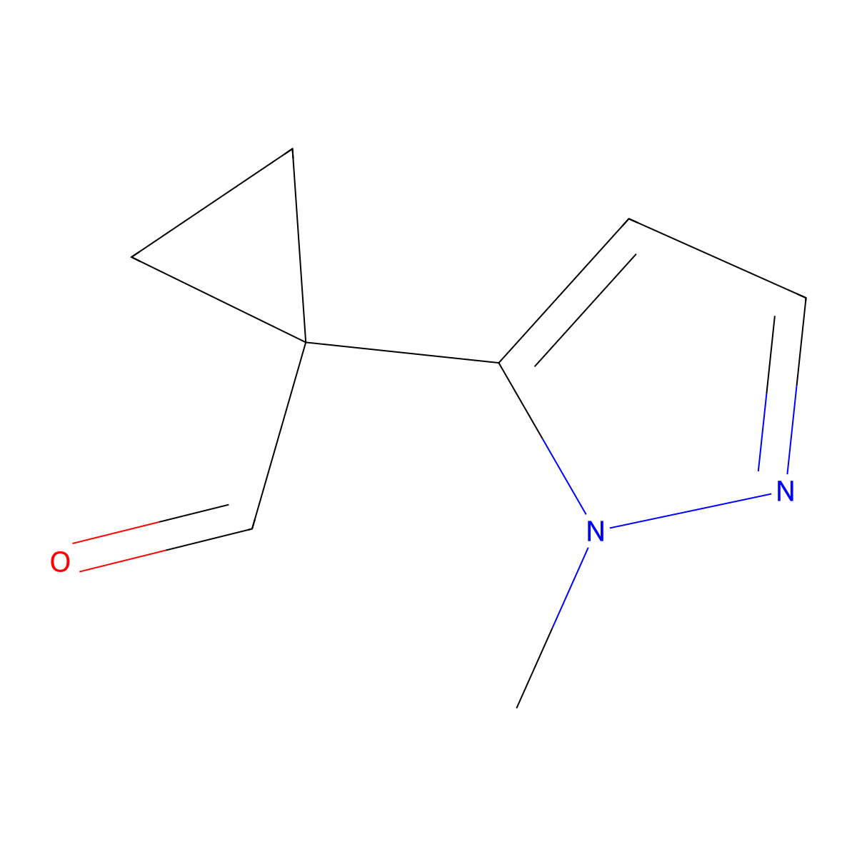 1-(1-methyl-1H-pyrazol-5-yl)cyclopropane-1-carbaldehyde molecular structure, CAS 2229293-38-1