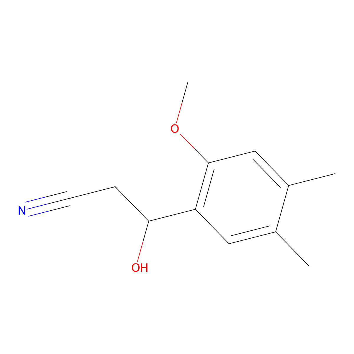 3-Hydroxy-3-(2-methoxy-4,5-dimethylphenyl)propanenitrile molecular structure, CAS 2229293-59-6
