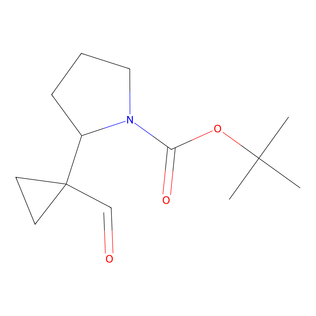 Tert-butyl 2-(1-formylcyclopropyl)pyrrolidine-1-carboxylate molecular structure, CAS 2229297-89-4