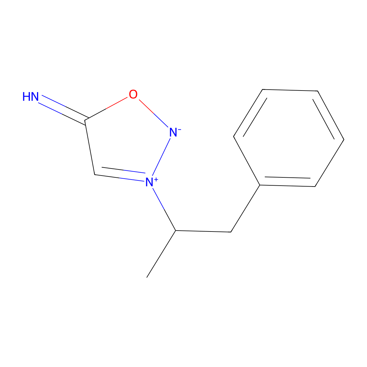 1,2,3-Oxadiazolium, 5-amino-3-(1-methyl-2-phenylethyl)-, inner salt molecular structure, CAS 22293-47-6