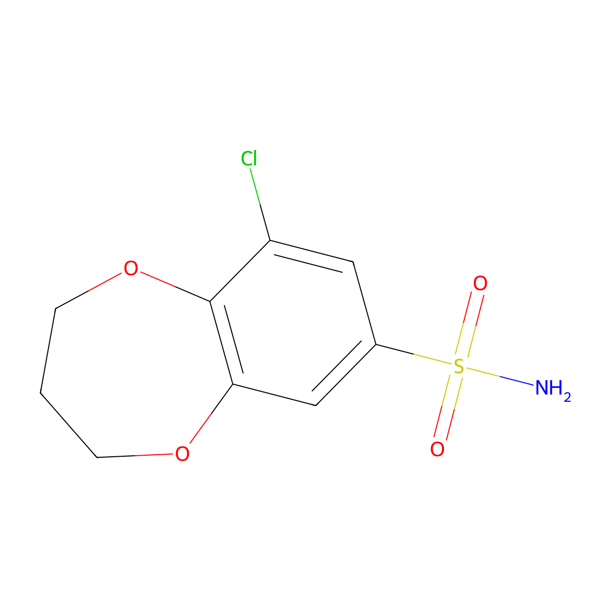 9-chloro-3,4-dihydro-2H-1,5-benzodioxepine-7-sulfonamide molecular structure, CAS 2229301-79-3