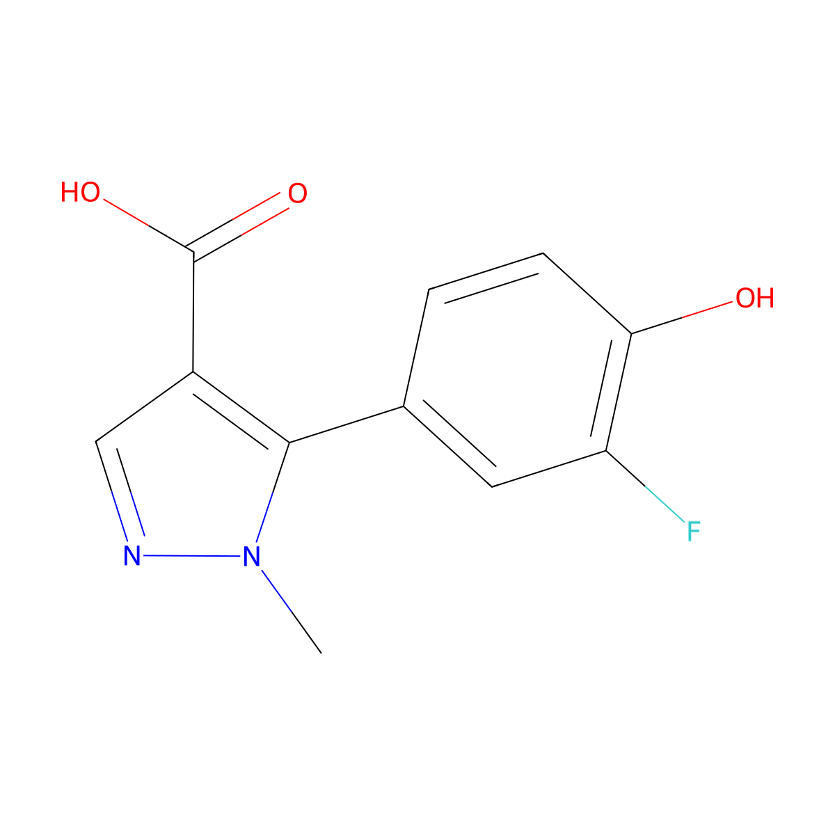 5-(3-fluoro-4-hydroxyphenyl)-1-methyl-1H-pyrazole-4-carboxylic acid molecular structure, CAS 2229302-93-4