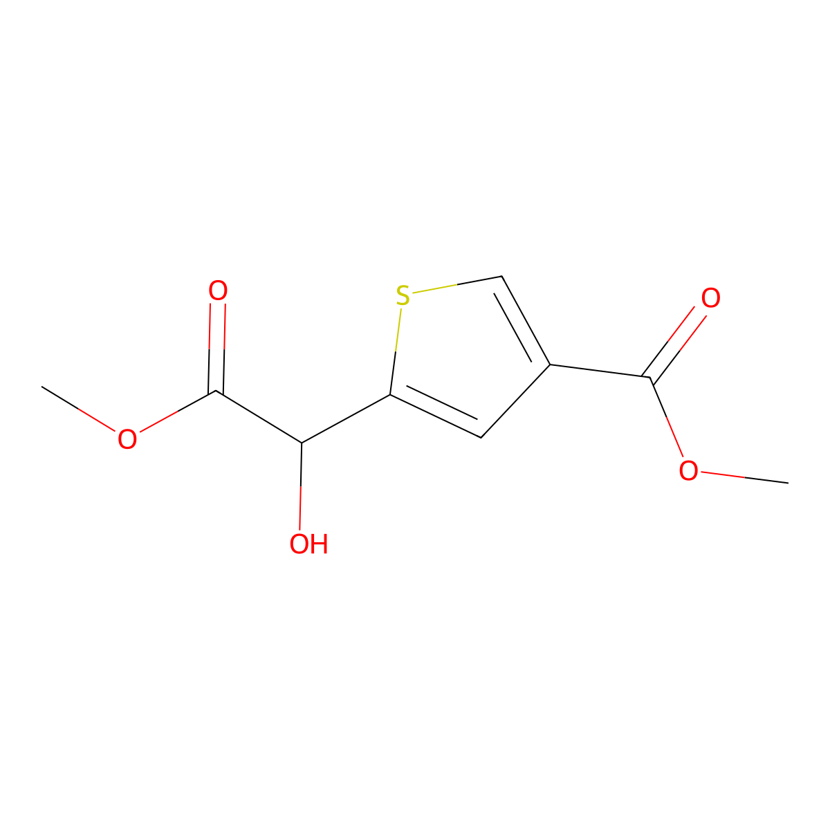 Methyl 5-(1-hydroxy-2-methoxy-2-oxoethyl)thiophene-3-carboxylate molecular structure, CAS 2229303-08-4