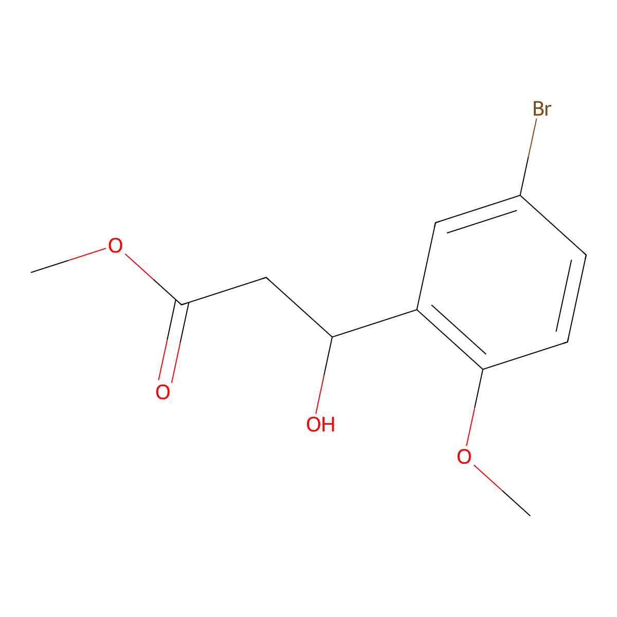 Methyl 3-(5-bromo-2-methoxyphenyl)-3-hydroxypropanoate molecular structure, CAS 2229304-12-3