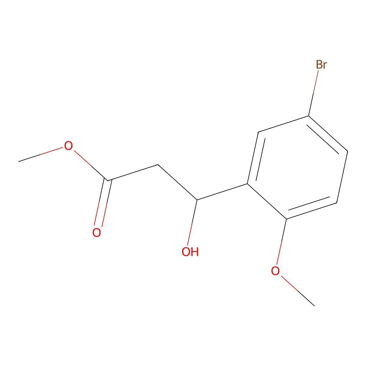 Methyl 3-(5-bromo-2-methoxyphenyl)-3-hydroxypropanoate molecular structure, CAS 2229304-12-3