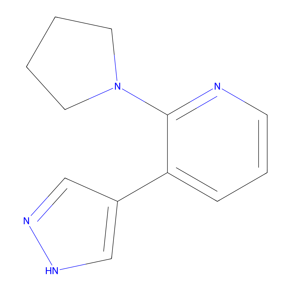 3-(1H-pyrazol-4-yl)-2-(pyrrolidin-1-yl)pyridine molecular structure, CAS 2229304-67-8