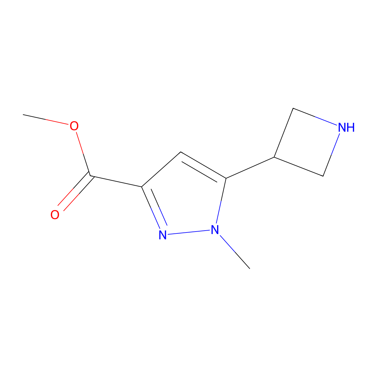 methyl 5-(azetidin-3-yl)-1-methyl-1H-pyrazole-3-carboxylate molecular structure, CAS 2229306-37-8