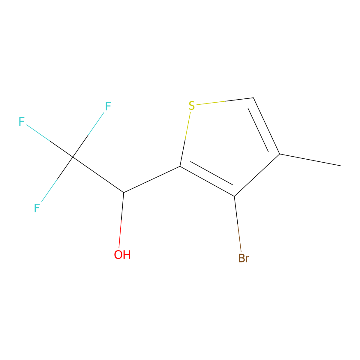 1-(3-Bromo-4-methylthiophen-2-yl)-2,2,2-trifluoroethan-1-ol molecular structure, CAS 2229310-64-7