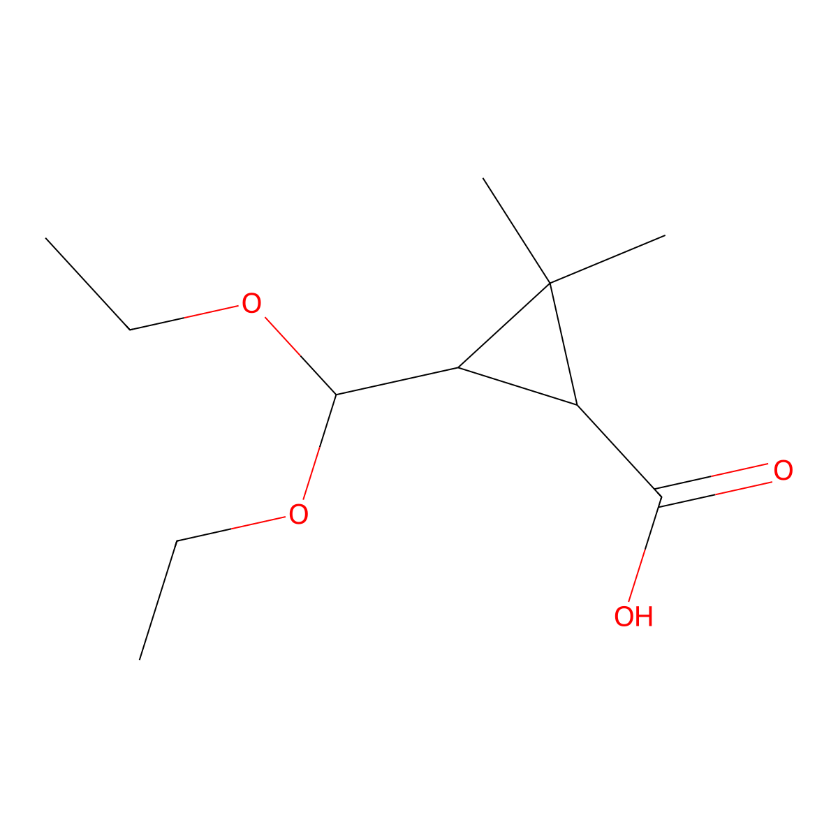 3-(Diethoxymethyl)-2,2-dimethylcyclopropane-1-carboxylic acid molecular structure, CAS 2229311-96-8