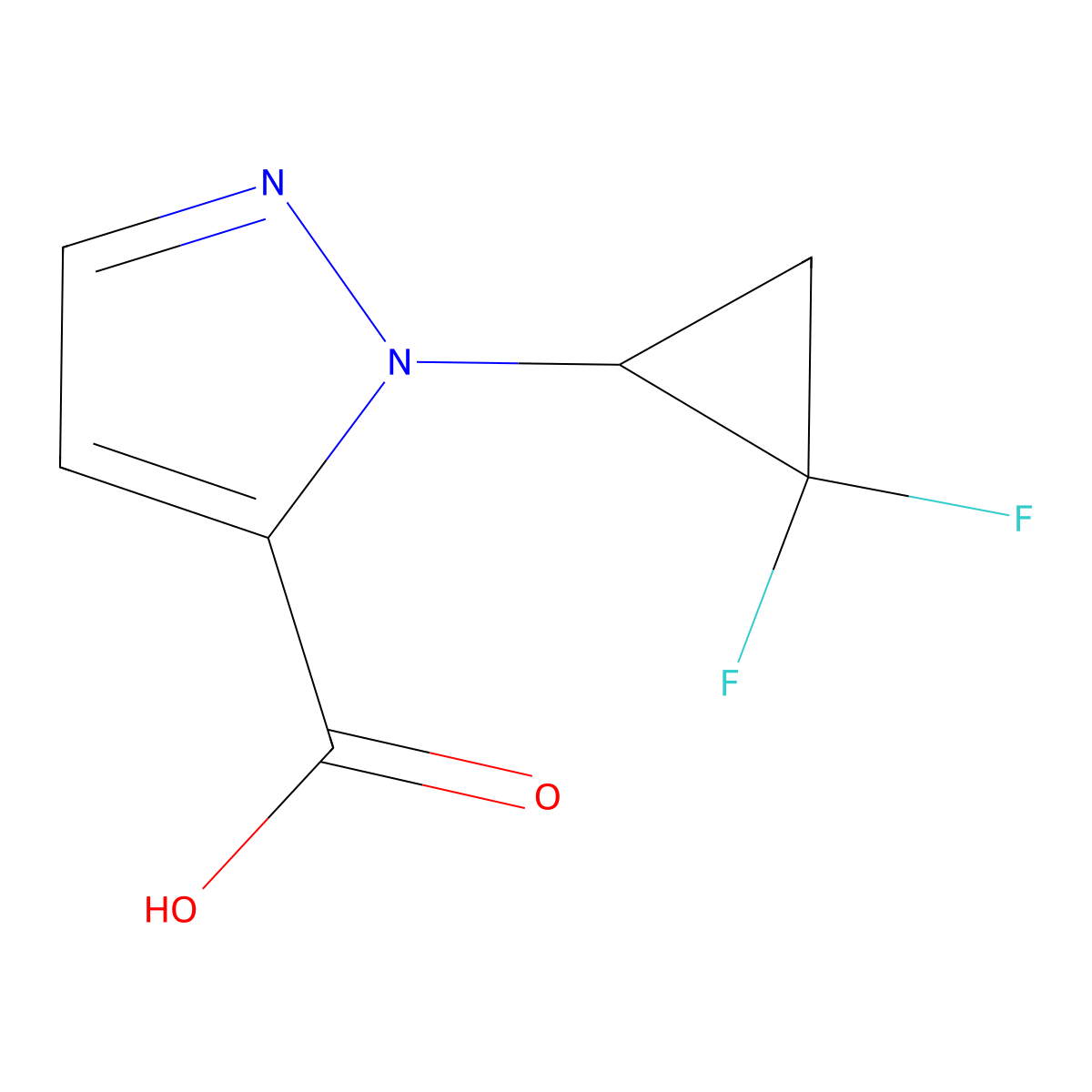 1-(2,2-difluorocyclopropyl)-1H-pyrazole-5-carboxylic acid molecular structure, CAS 2229312-67-6