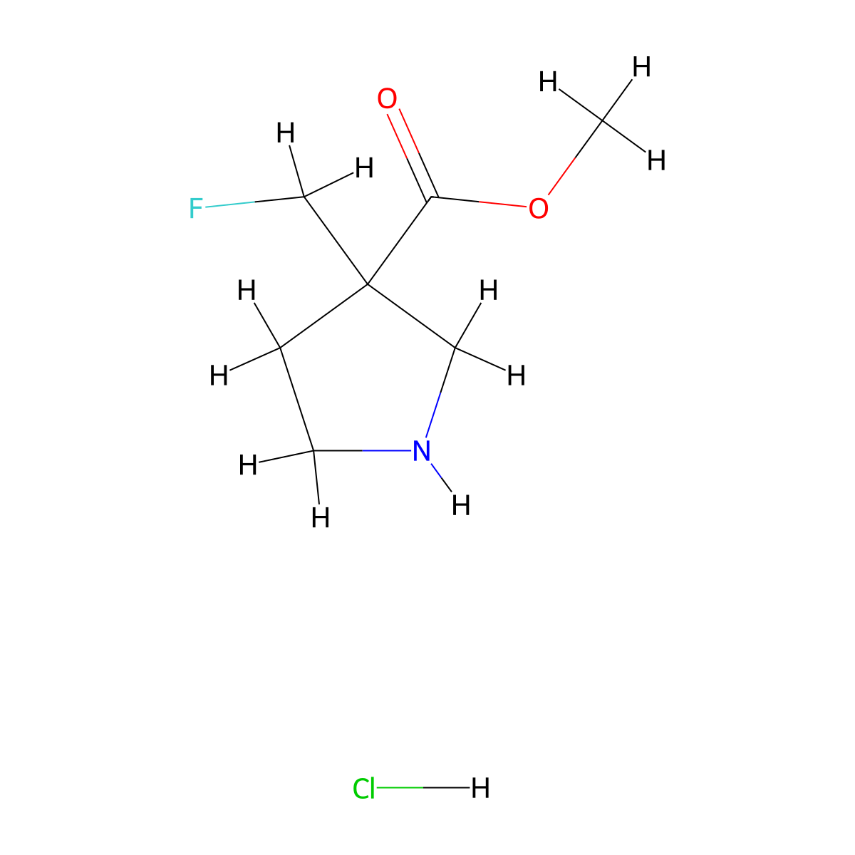 Methyl 3-(fluoromethyl)pyrrolidine-3-carboxylate hydrochloride molecular structure, CAS 2229316-40-7