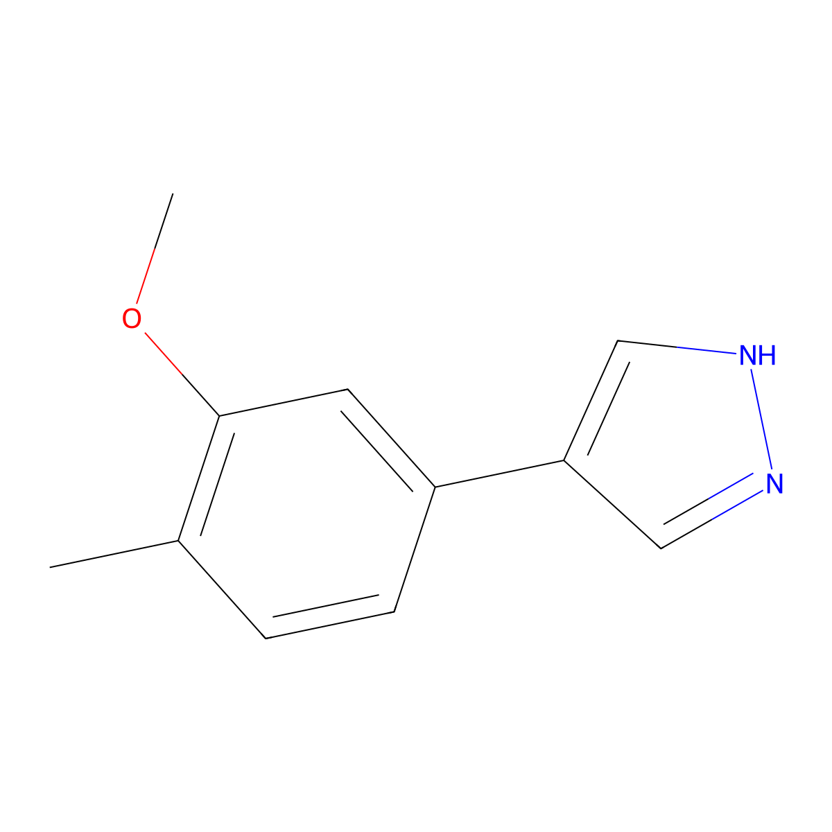 4-(3-methoxy-4-methylphenyl)-1H-pyrazole molecular structure, CAS 2229317-22-8