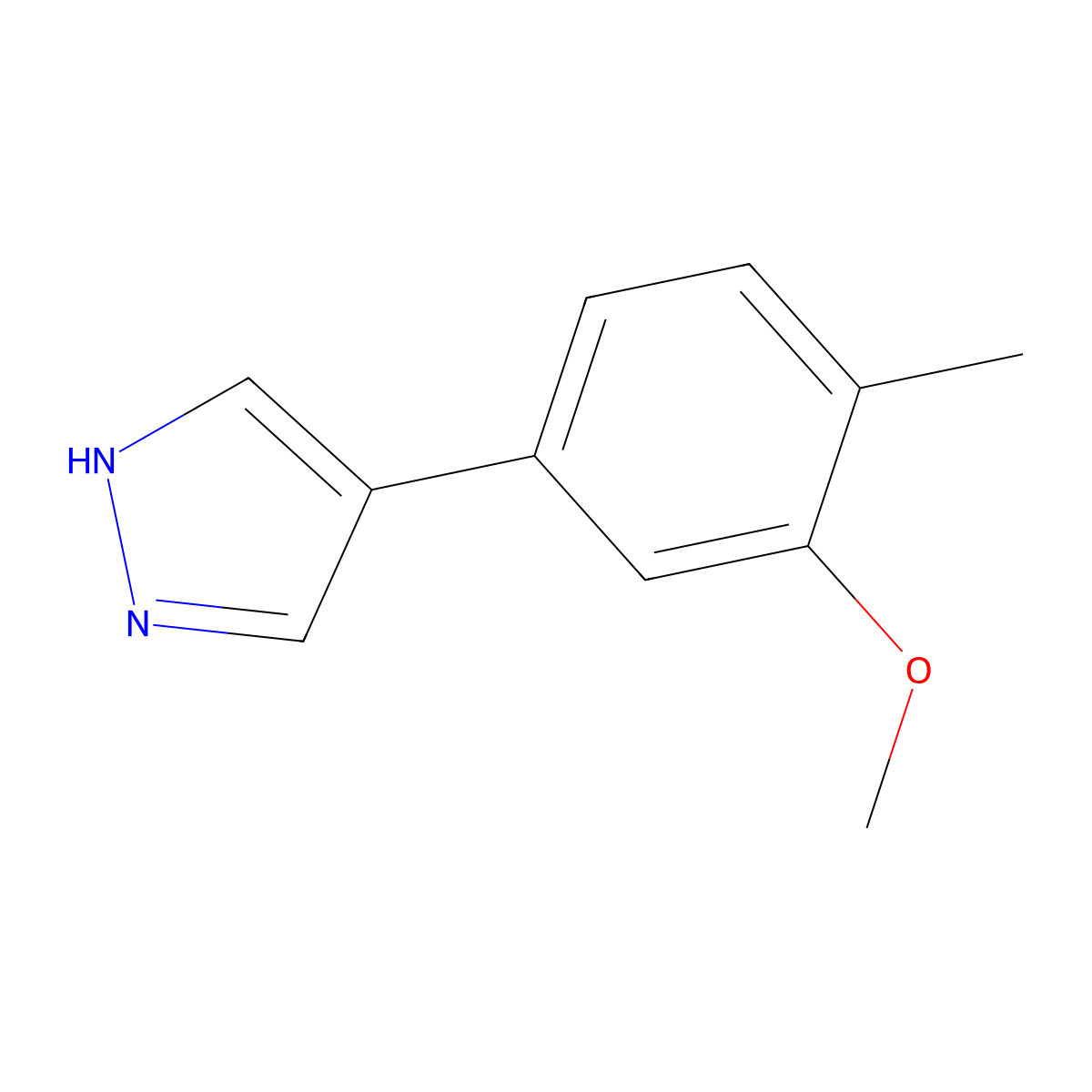 4-(3-methoxy-4-methylphenyl)-1H-pyrazole molecular structure, CAS 2229317-22-8