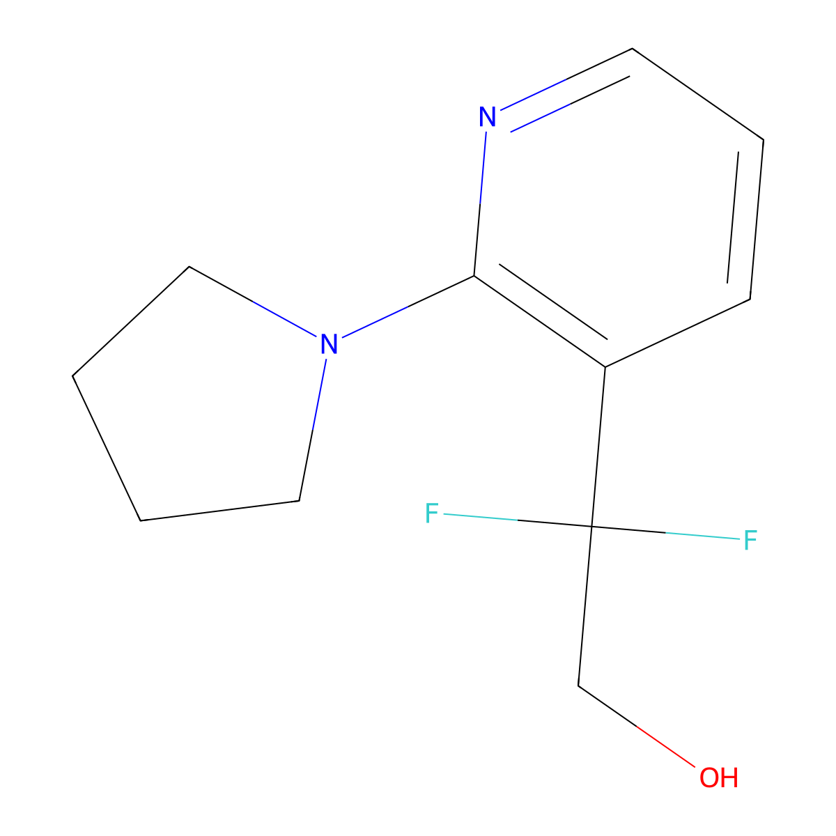 2,2-Difluoro-2-[2-(pyrrolidin-1-yl)pyridin-3-yl]ethan-1-ol molecular structure, CAS 2229320-72-1