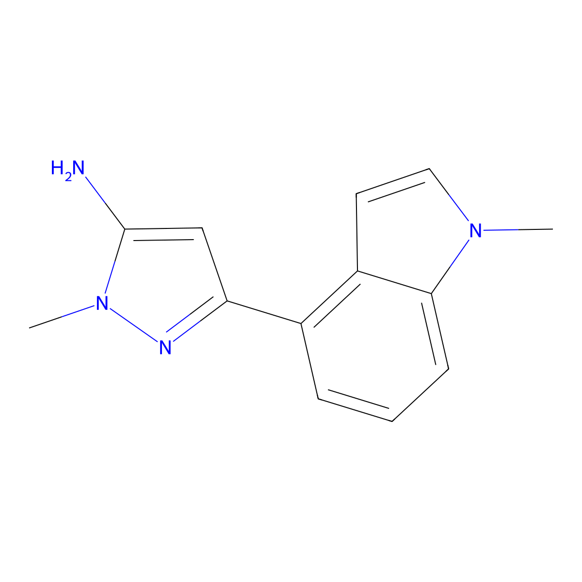 1-methyl-3-(1-methyl-1H-indol-4-yl)-1H-pyrazol-5-amine molecular structure, CAS 2229325-60-2