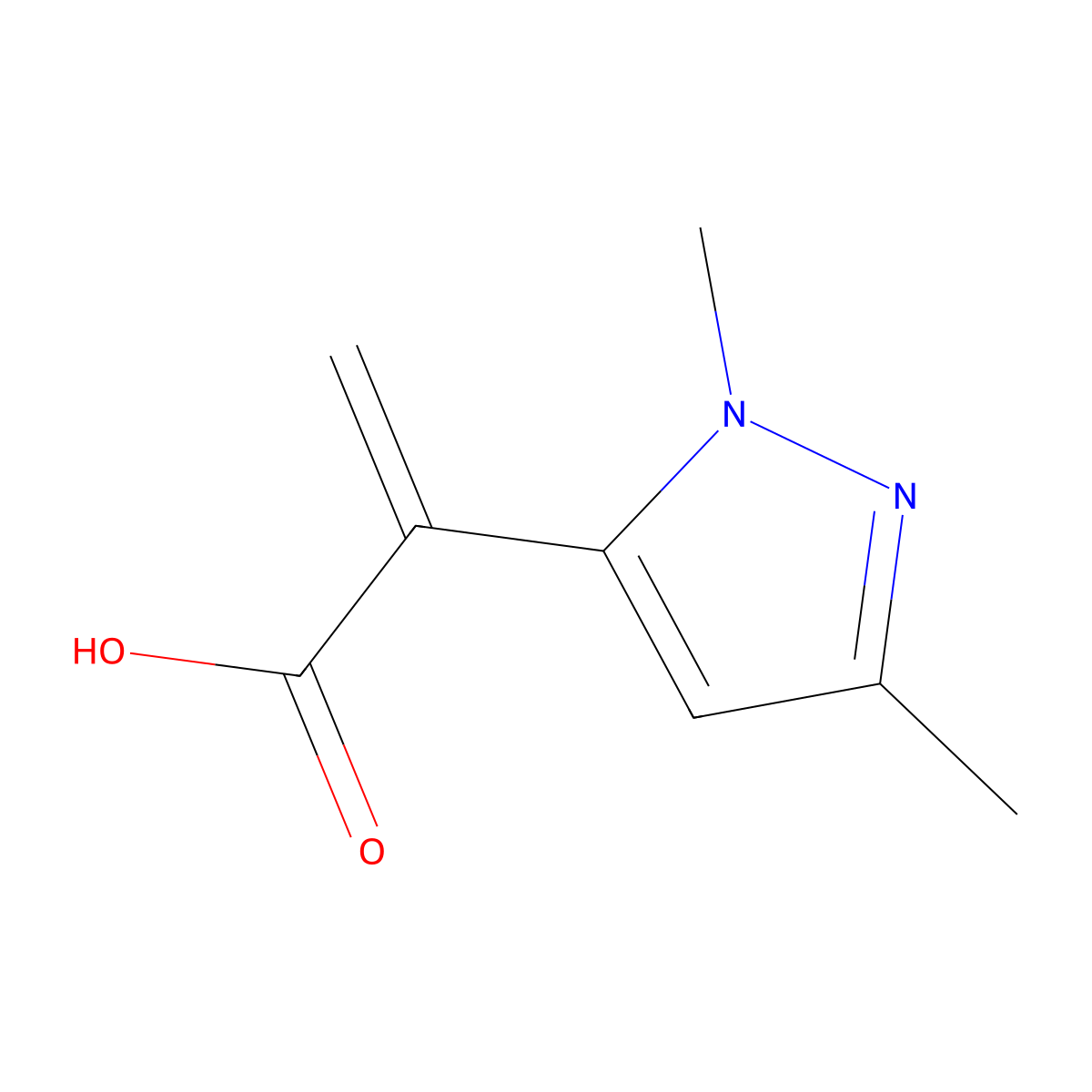 2-(1,3-dimethyl-1H-pyrazol-5-yl)prop-2-enoic acid molecular structure, CAS 2229328-89-4