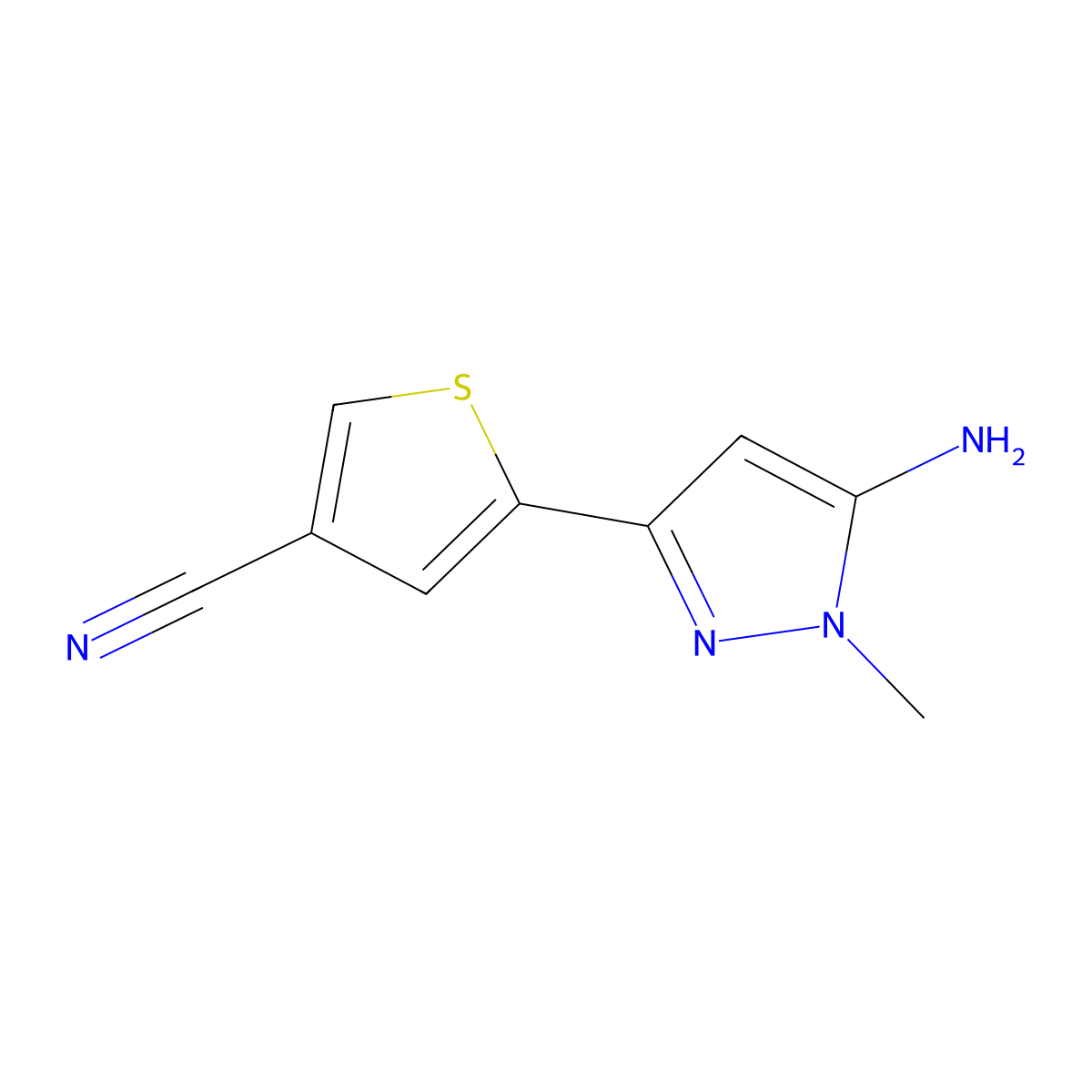 5-(5-amino-1-methyl-1H-pyrazol-3-yl)thiophene-3-carbonitrile molecular structure, CAS 2229329-37-5