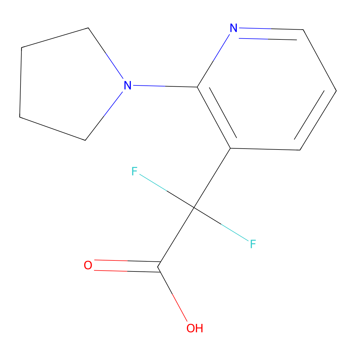2,2-Difluoro-2-[2-(pyrrolidin-1-yl)pyridin-3-yl]acetic acid molecular structure, CAS 2229336-14-3