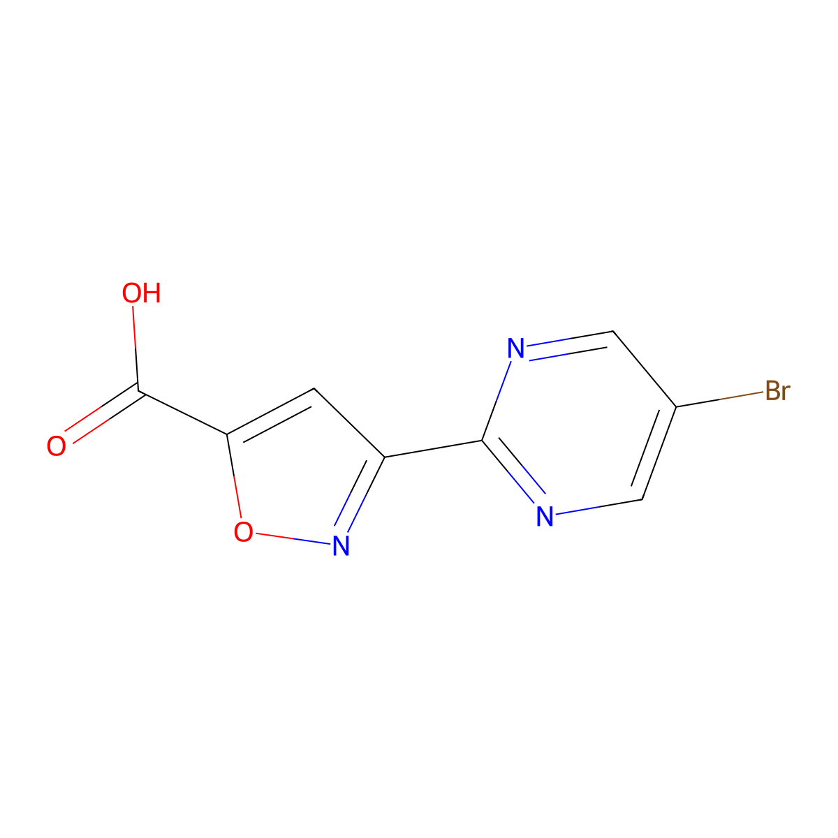 3-(5-Bromopyrimidin-2-yl)-1,2-oxazole-5-carboxylic acid molecular structure, CAS 2229338-27-4