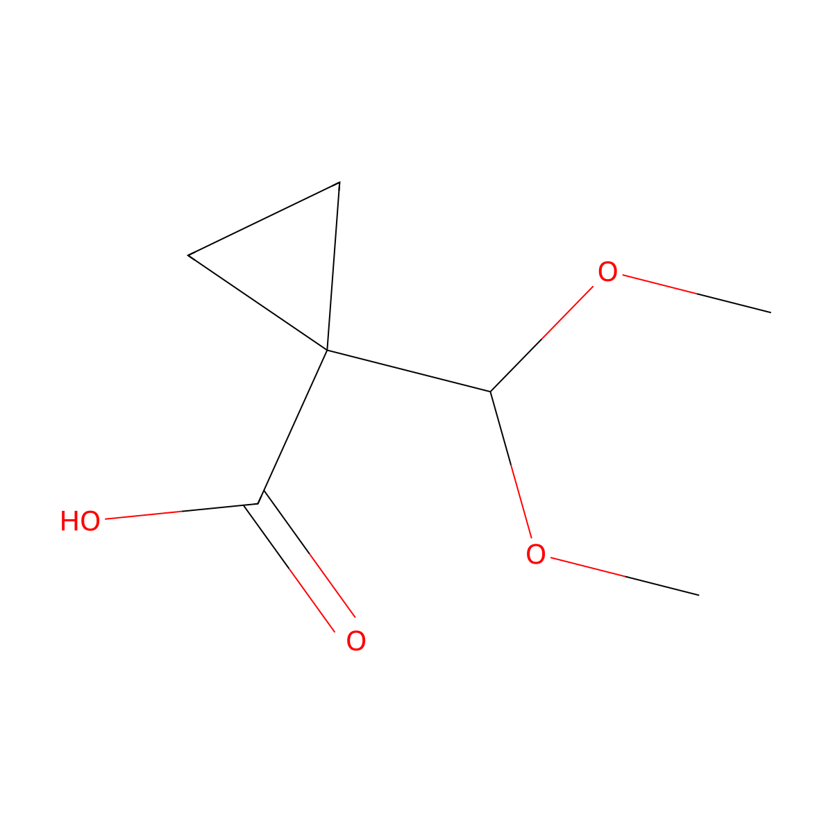 1-(Dimethoxymethyl)cyclopropane-1-carboxylic acid molecular structure, CAS 2229345-02-0