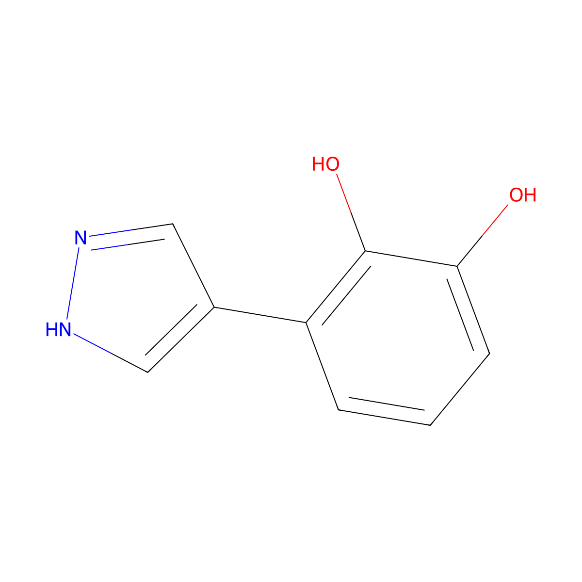 3-(1H-pyrazol-4-yl)benzene-1,2-diol molecular structure, CAS 2229349-99-7