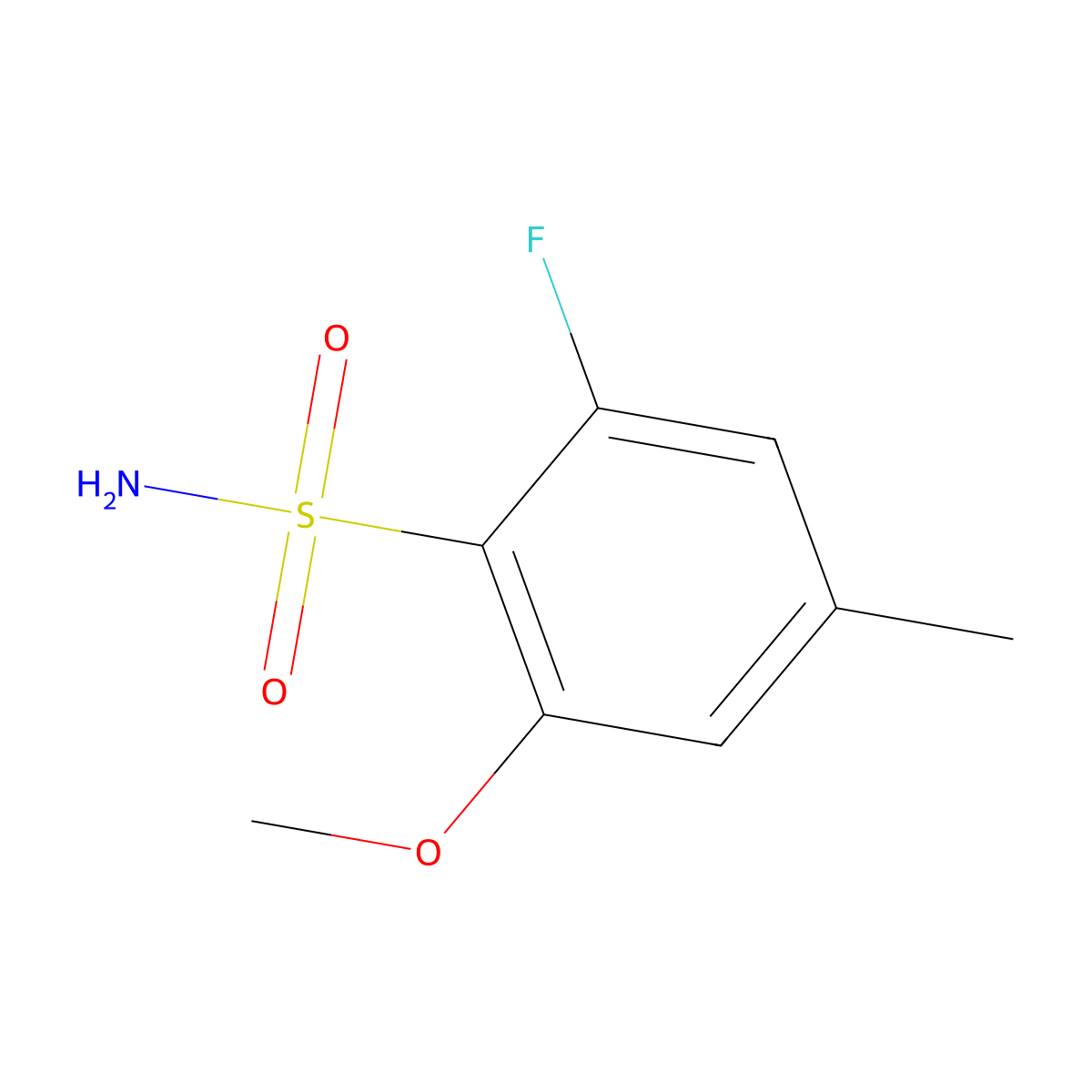 2-Fluoro-6-methoxy-4-methylbenzene-1-sulfonamide molecular structure, CAS 2229351-84-0