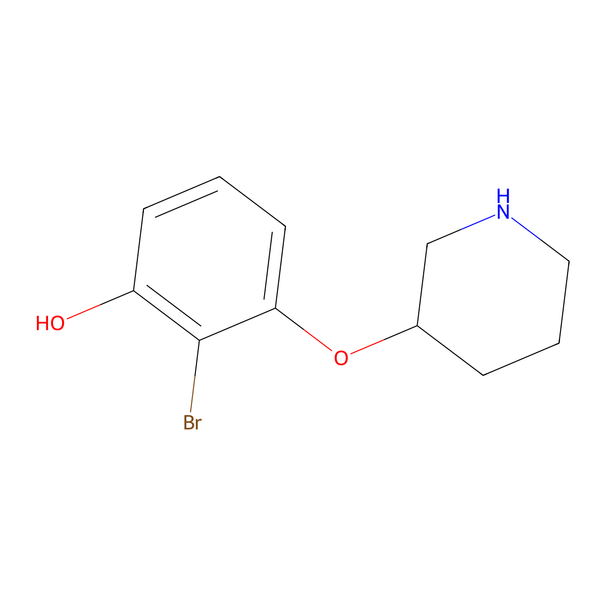 2-Bromo-3-(piperidin-3-yloxy)phenol molecular structure, CAS 2229354-49-6