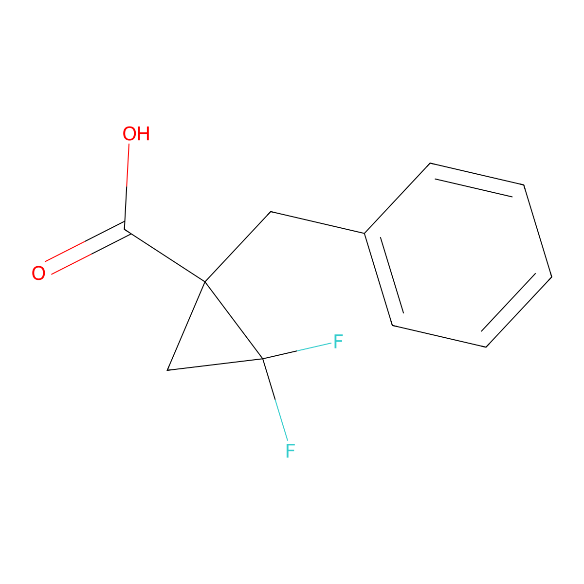 1-Benzyl-2,2-difluorocyclopropane-1-carboxylic acid molecular structure, CAS 2229361-98-0
