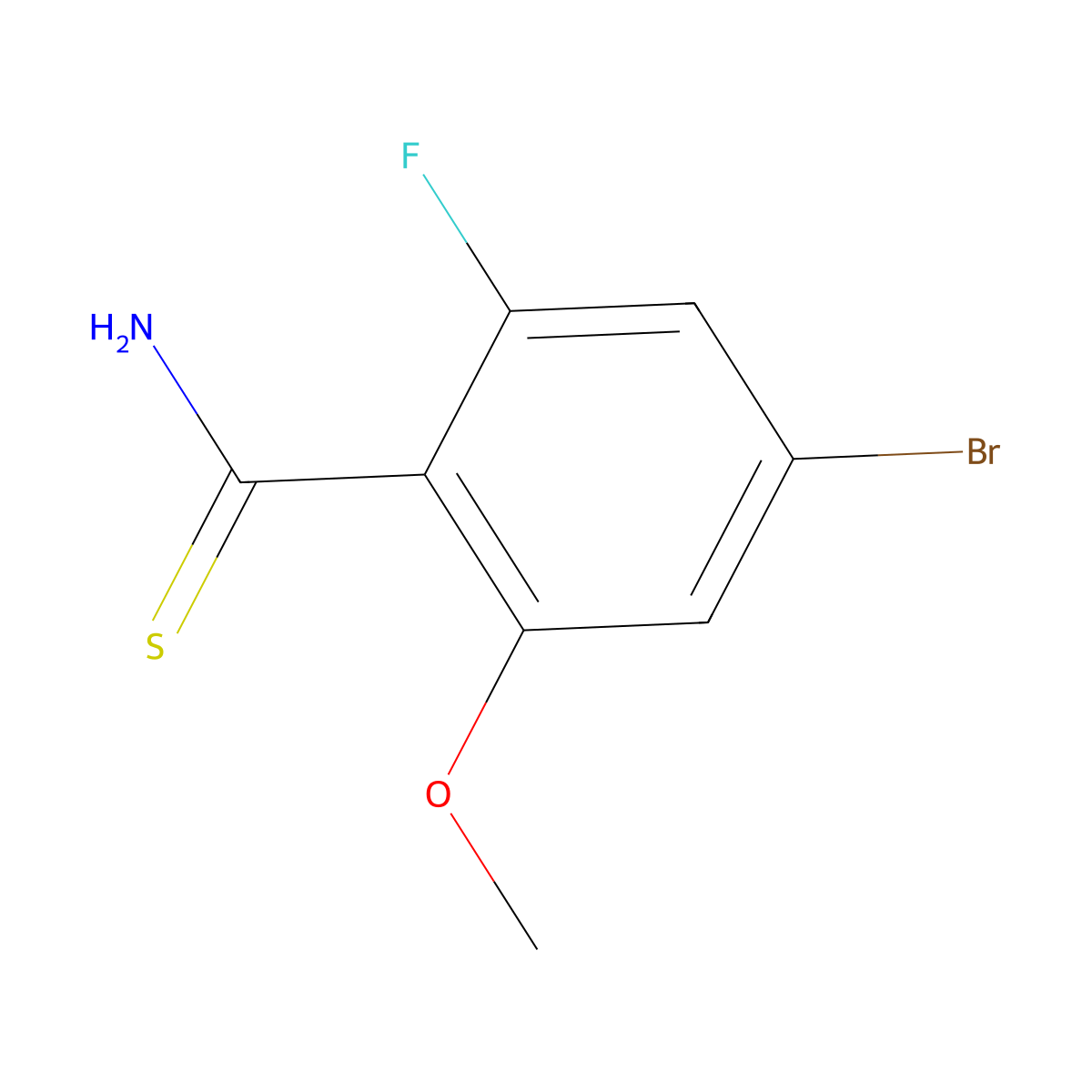 4-Bromo-2-fluoro-6-methoxybenzene-1-carbothioamide molecular structure, CAS 2229368-05-0