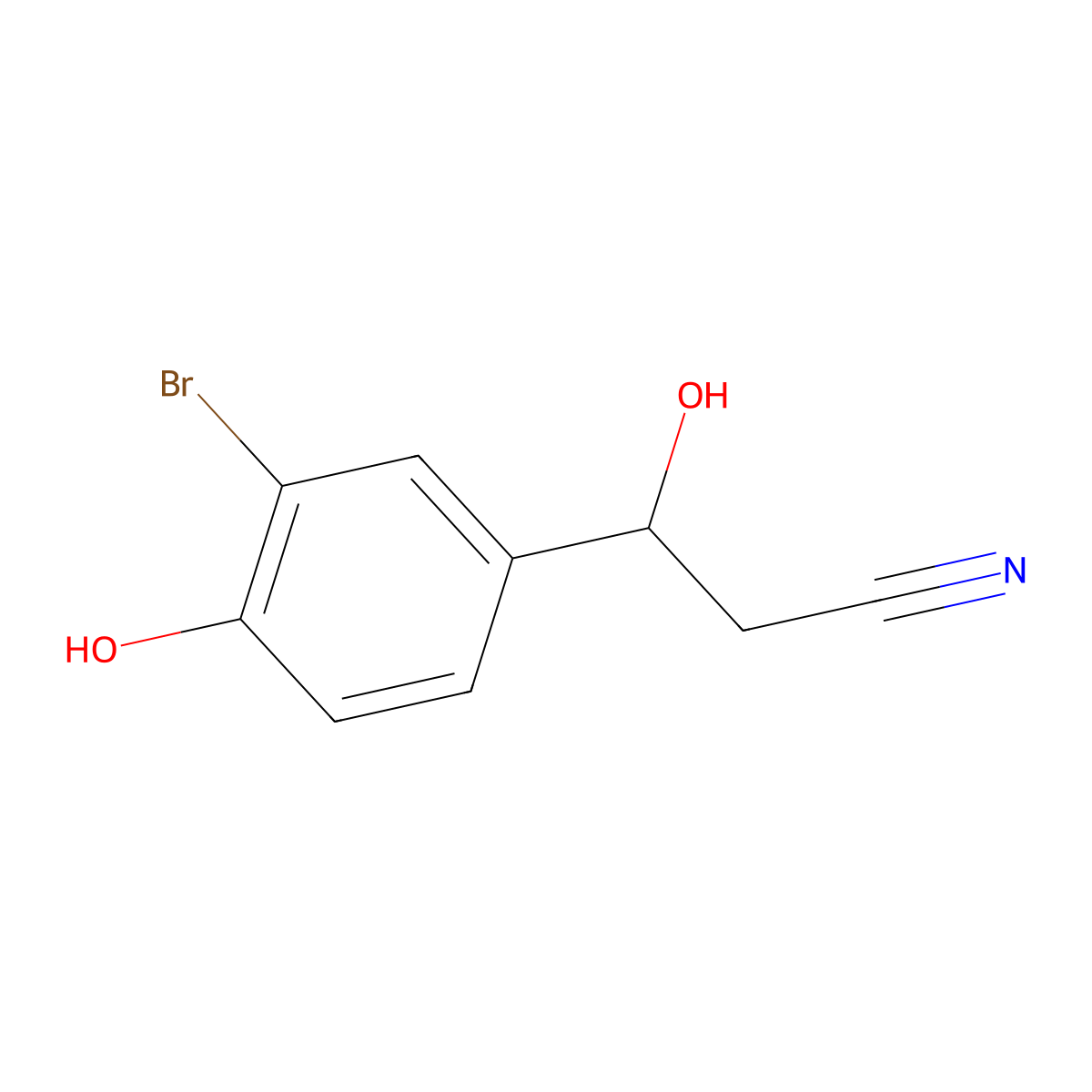 3-(3-Bromo-4-hydroxyphenyl)-3-hydroxypropanenitrile molecular structure, CAS 2229369-82-6
