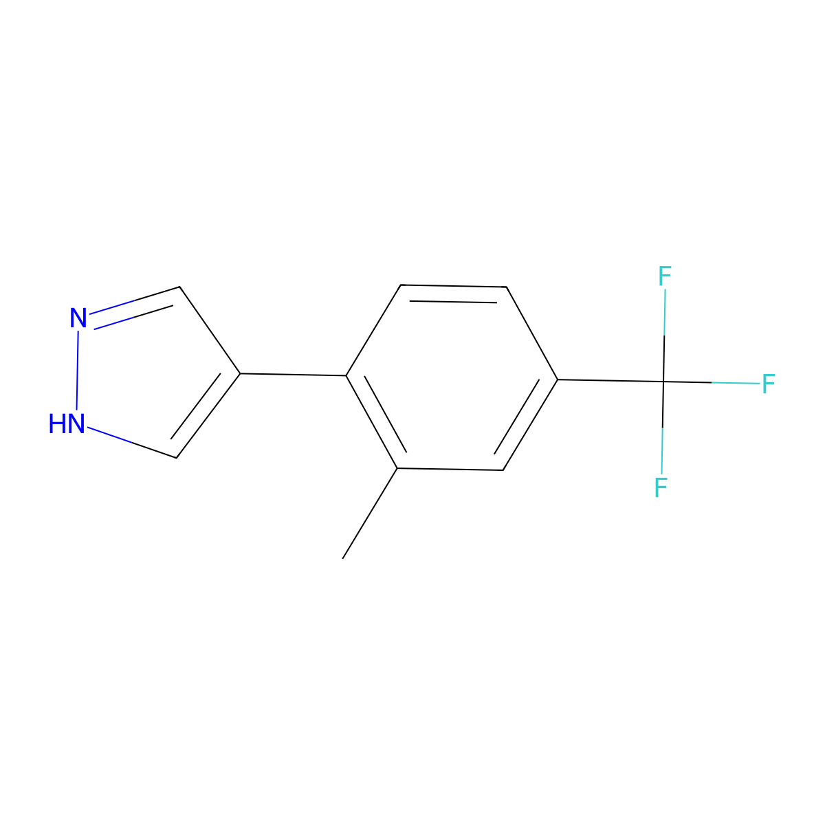 4-[2-methyl-4-(trifluoromethyl)phenyl]-1H-pyrazole molecular structure, CAS 2229371-69-9
