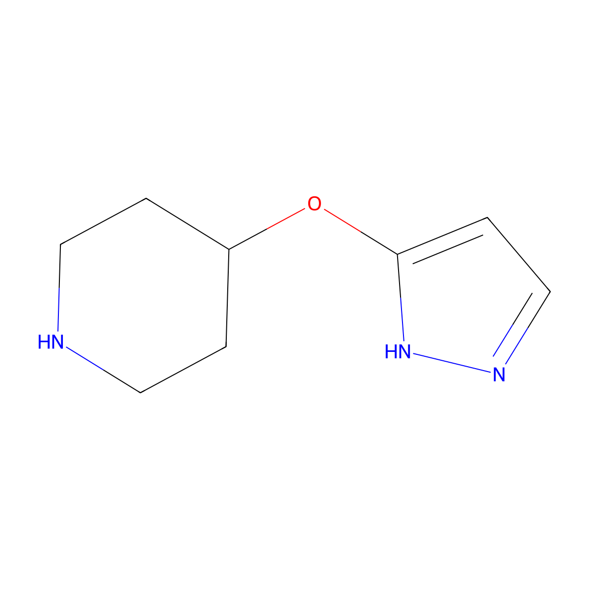 4-(1H-pyrazol-3-yloxy)piperidine molecular structure, CAS 2229373-36-6