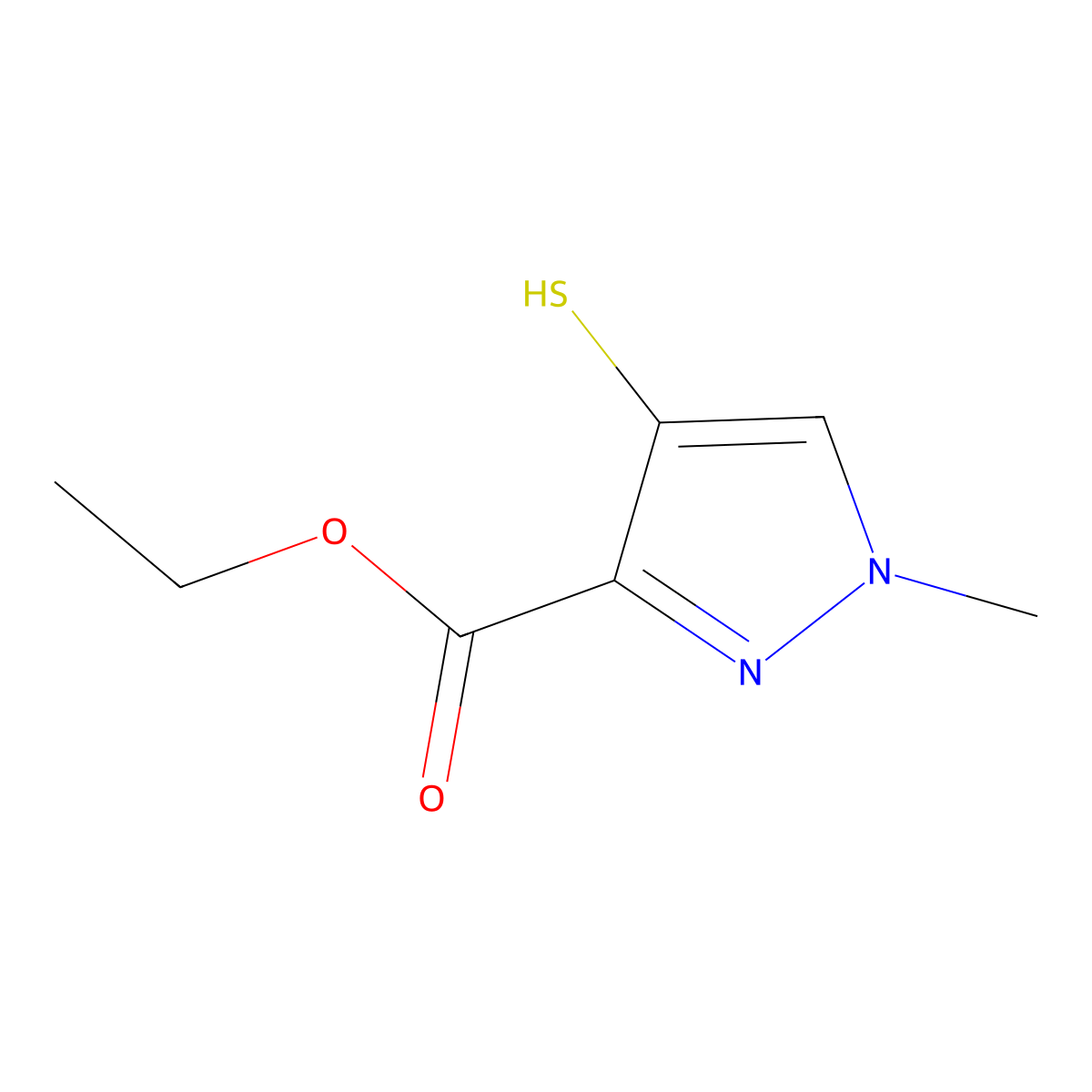 ethyl 1-methyl-4-sulfanyl-1H-pyrazole-3-carboxylate molecular structure, CAS 2229376-59-2