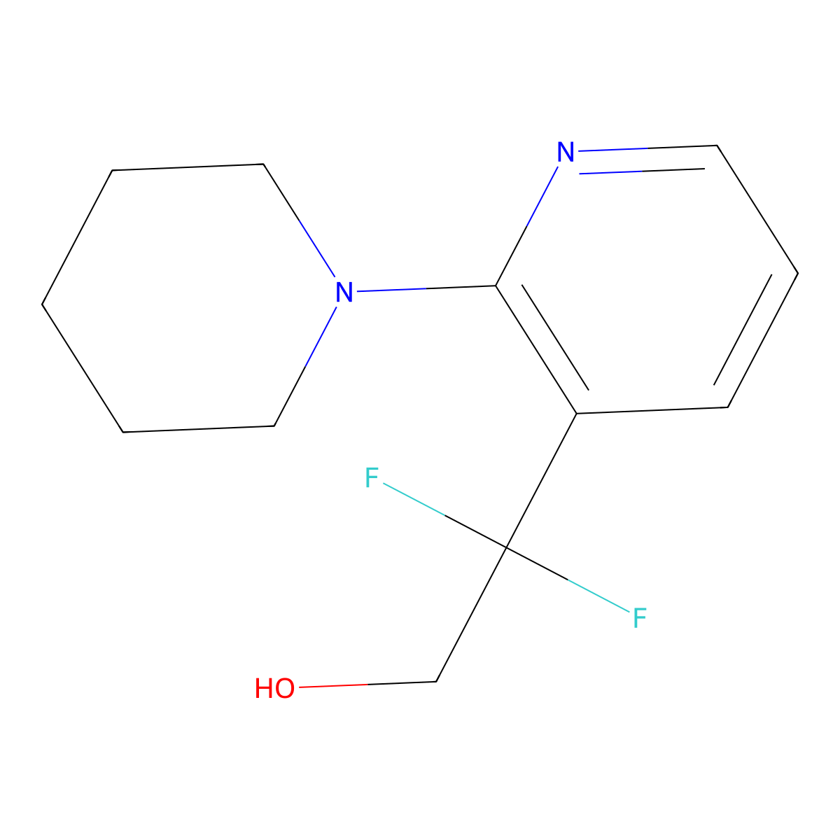 2,2-Difluoro-2-[2-(piperidin-1-yl)pyridin-3-yl]ethan-1-ol molecular structure, CAS 2229377-29-9