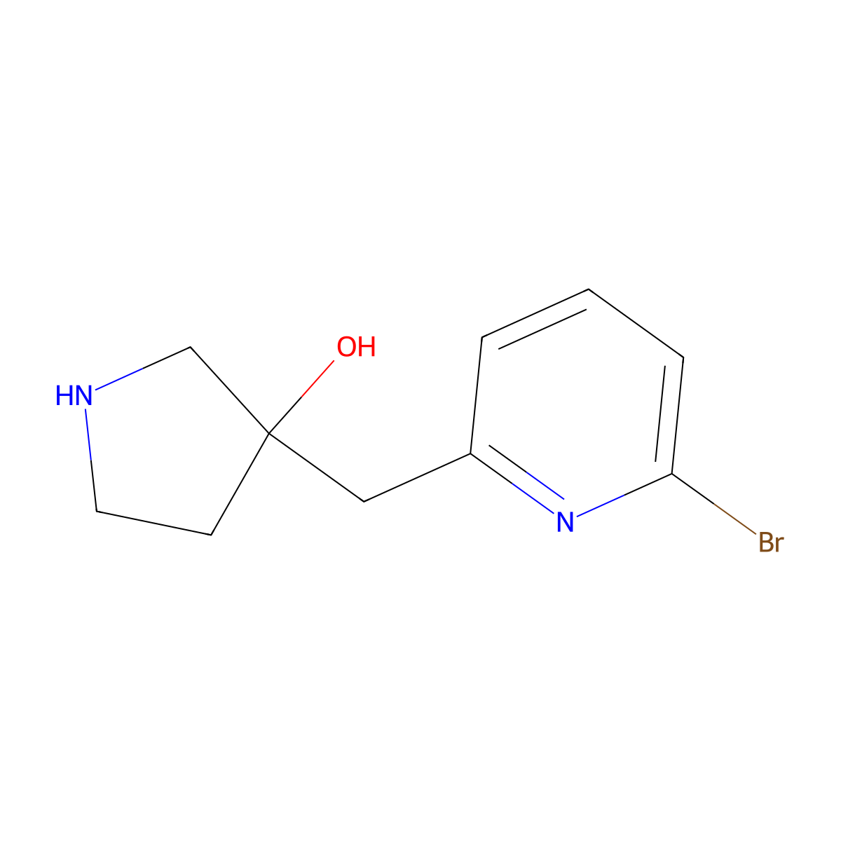 3-[(6-Bromopyridin-2-yl)methyl]pyrrolidin-3-ol molecular structure, CAS 2229393-18-2