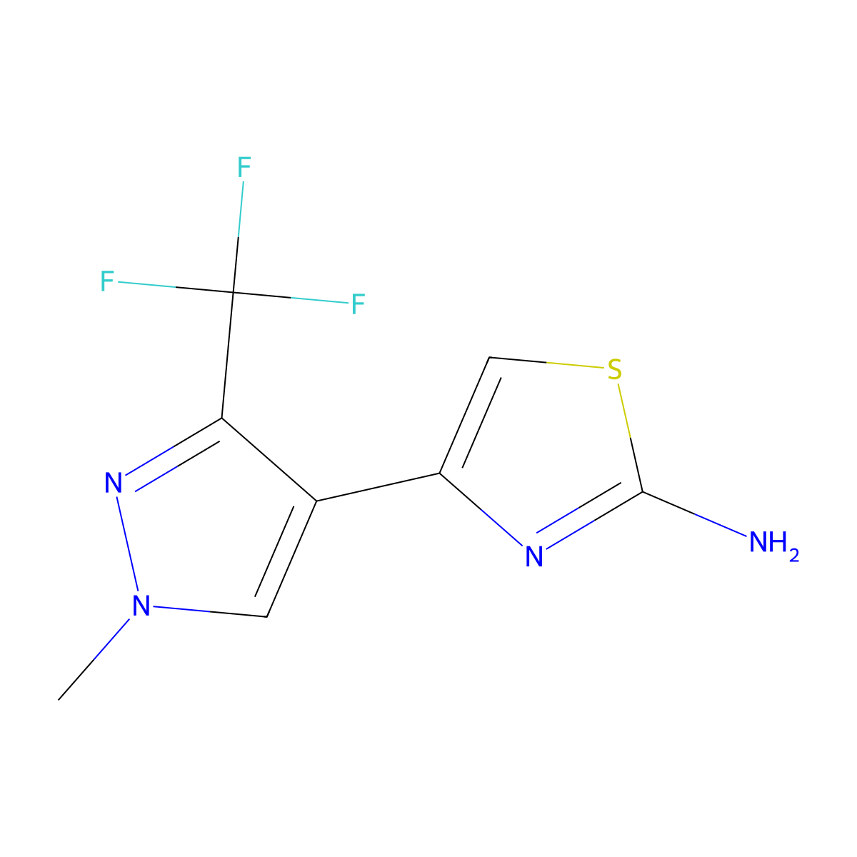 4-[1-methyl-3-(trifluoromethyl)-1H-pyrazol-4-yl]-1,3-thiazol-2-amine molecular structure, CAS 2229398-24-5