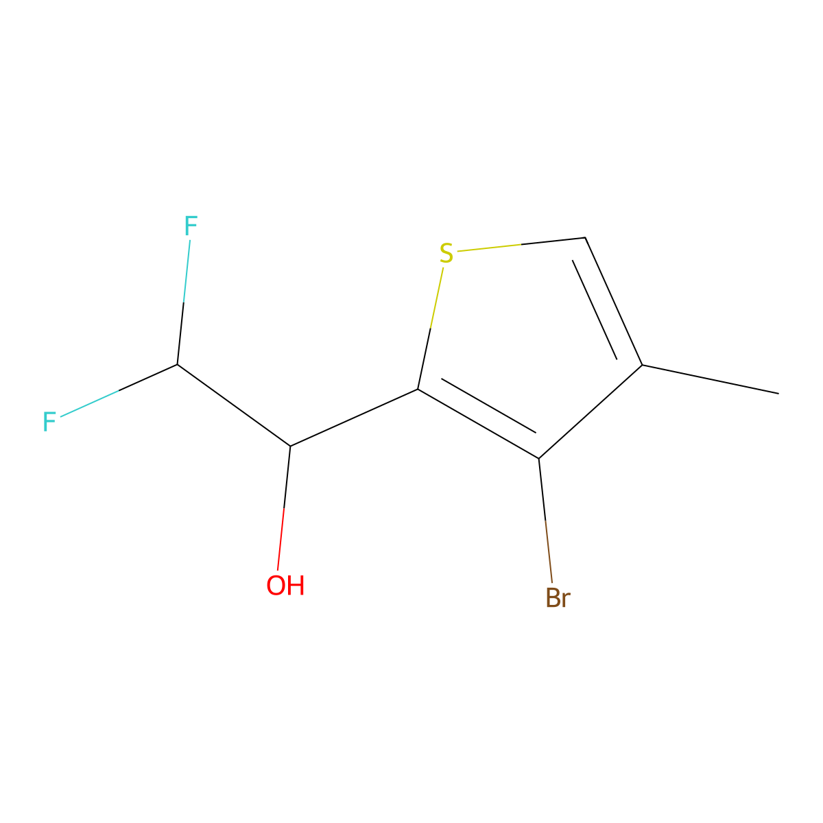 1-(3-Bromo-4-methylthiophen-2-yl)-2,2-difluoroethan-1-ol molecular structure, CAS 2229399-27-1