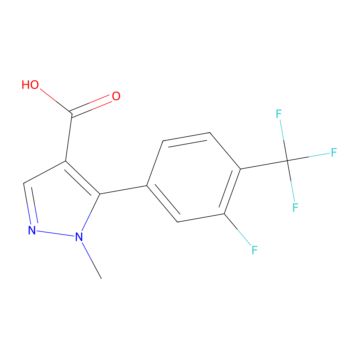 5-[3-fluoro-4-(trifluoromethyl)phenyl]-1-methyl-1H-pyrazole-4-carboxylic acid molecular structure, CAS 2229400-77-3