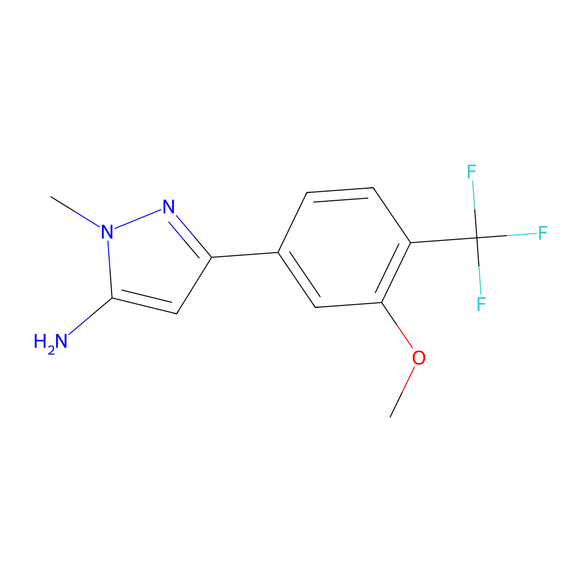 3-[3-methoxy-4-(trifluoromethyl)phenyl]-1-methyl-1H-pyrazol-5-amine molecular structure, CAS 2229402-43-9