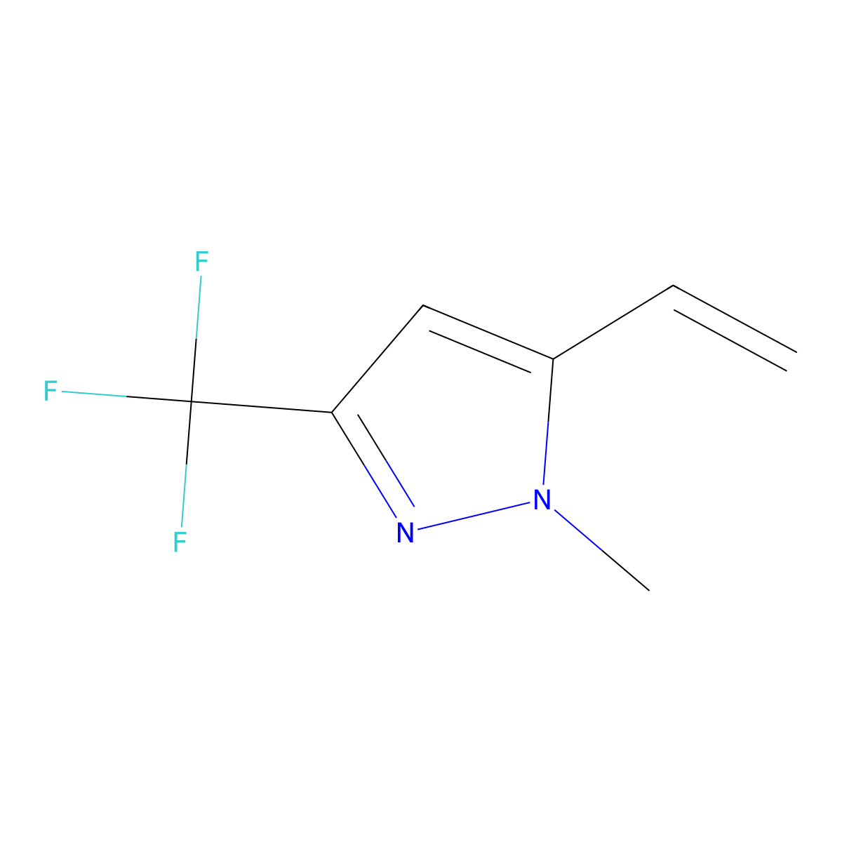 5-ethenyl-1-methyl-3-(trifluoromethyl)-1H-pyrazole molecular structure, CAS 2229404-35-5