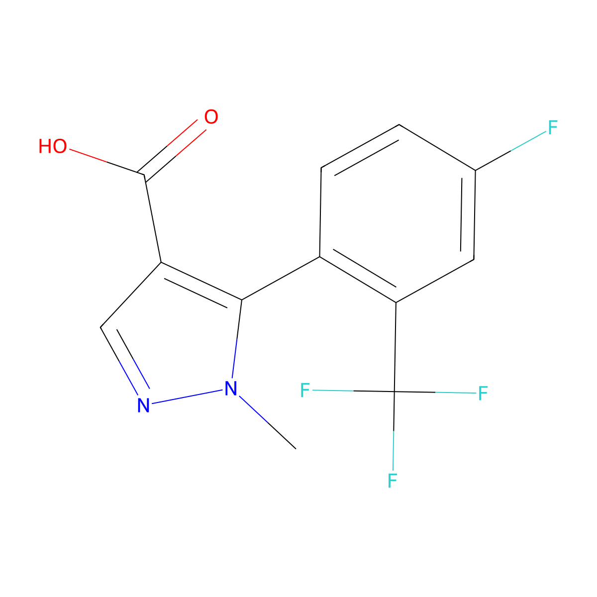 5-[4-fluoro-2-(trifluoromethyl)phenyl]-1-methyl-1H-pyrazole-4-carboxylic acid molecular structure, CAS 2229407-58-1