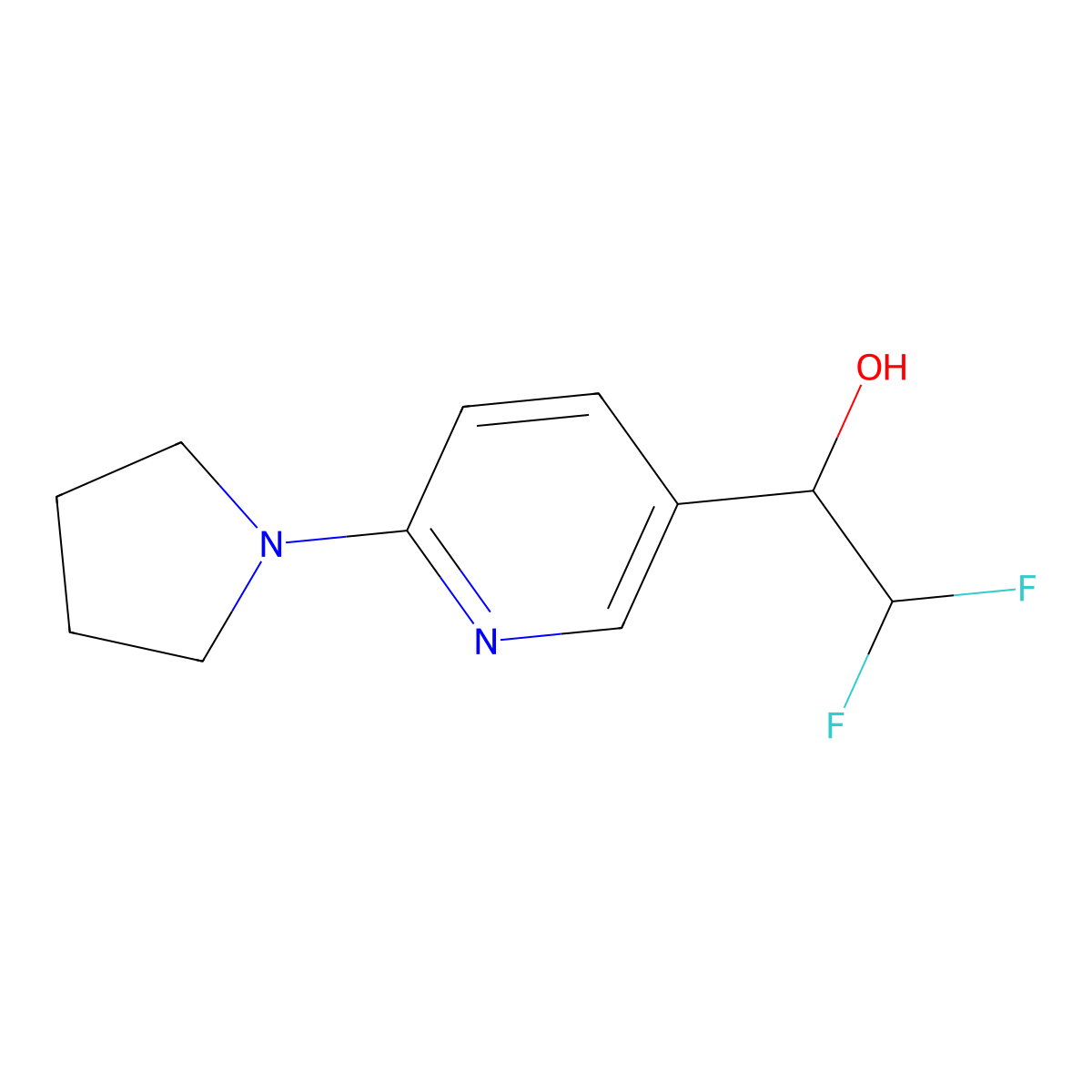 2,2-Difluoro-1-[6-(pyrrolidin-1-yl)pyridin-3-yl]ethan-1-ol molecular structure, CAS 2229414-00-8