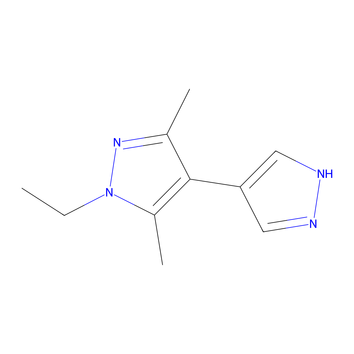 1-ethyl-3,5-dimethyl-4-(1H-pyrazol-4-yl)-1H-pyrazole molecular structure, CAS 2229416-31-1