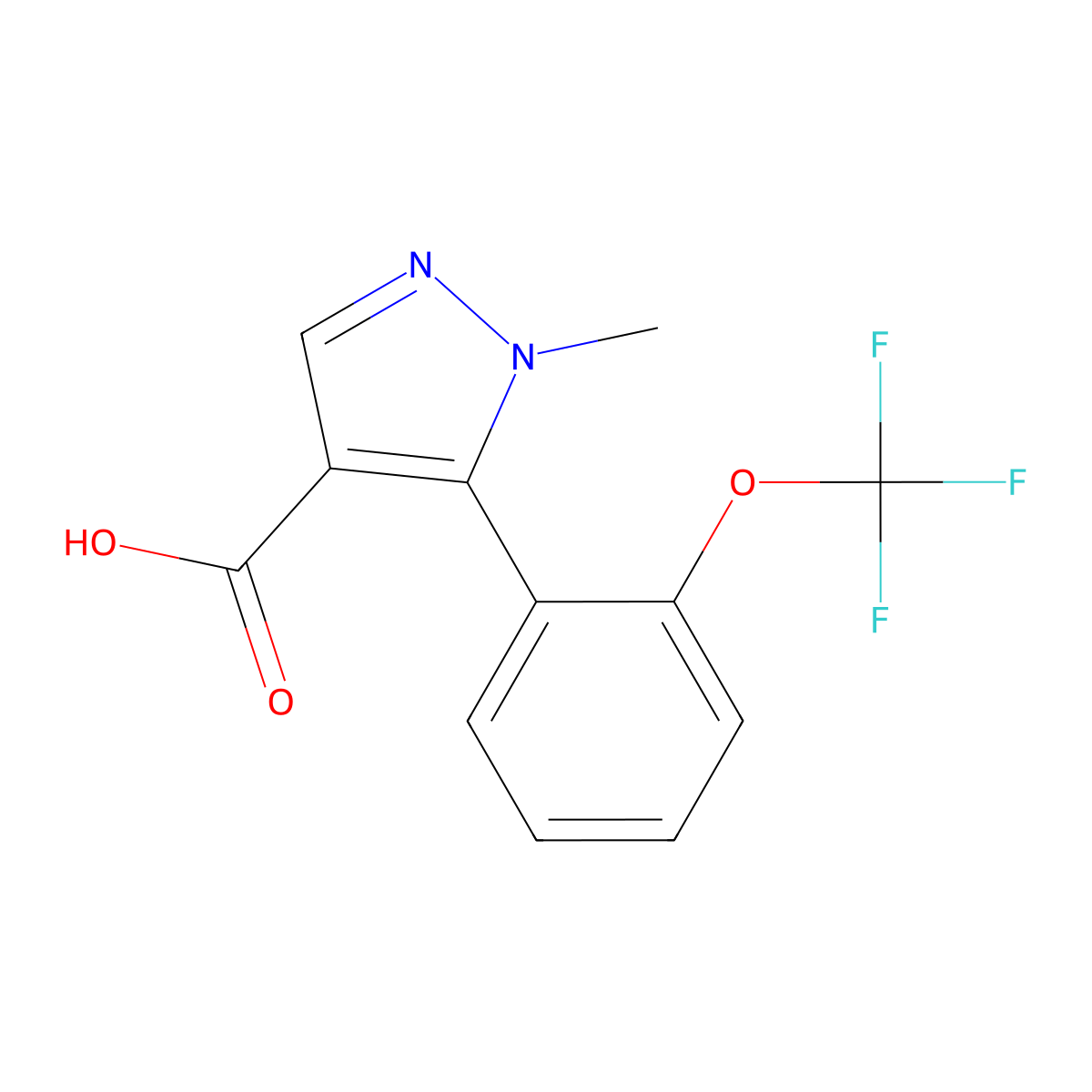 1-methyl-5-[2-(trifluoromethoxy)phenyl]-1H-pyrazole-4-carboxylic acid molecular structure, CAS 2229417-25-6