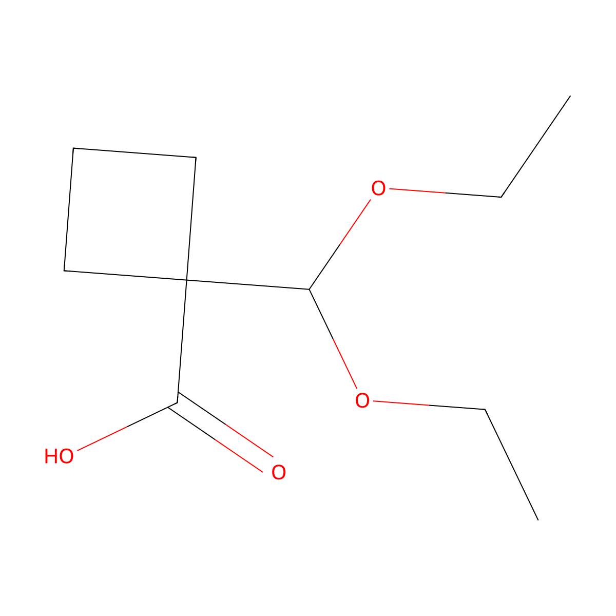 1-(Diethoxymethyl)cyclobutane-1-carboxylic acid molecular structure, CAS 2229425-11-8