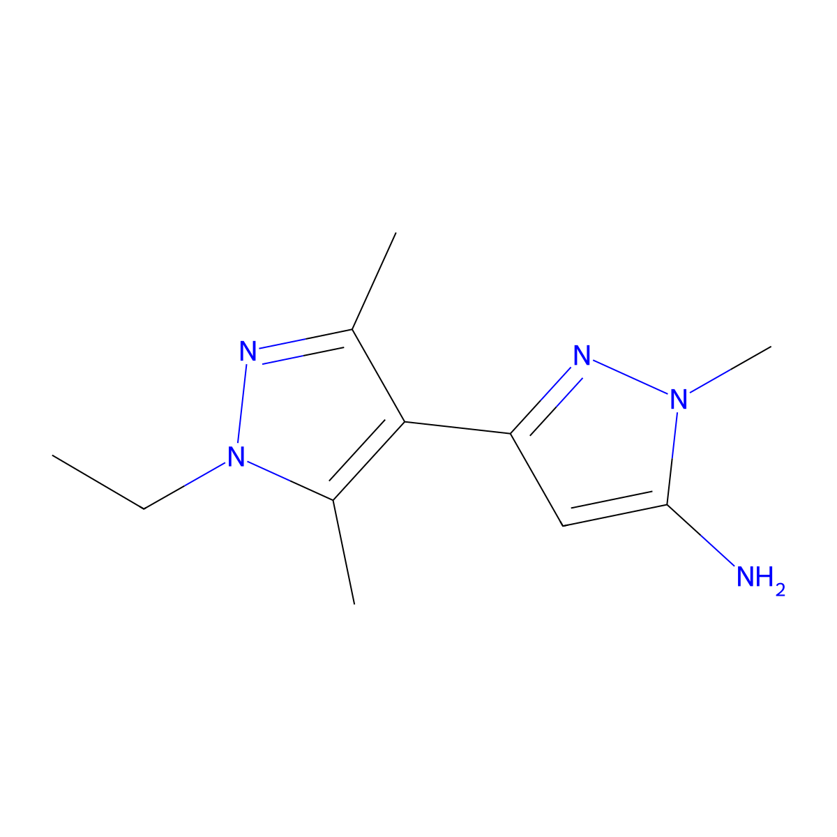 3-(1-ethyl-3,5-dimethyl-1H-pyrazol-4-yl)-1-methyl-1H-pyrazol-5-amine molecular structure, CAS 2229430-25-3