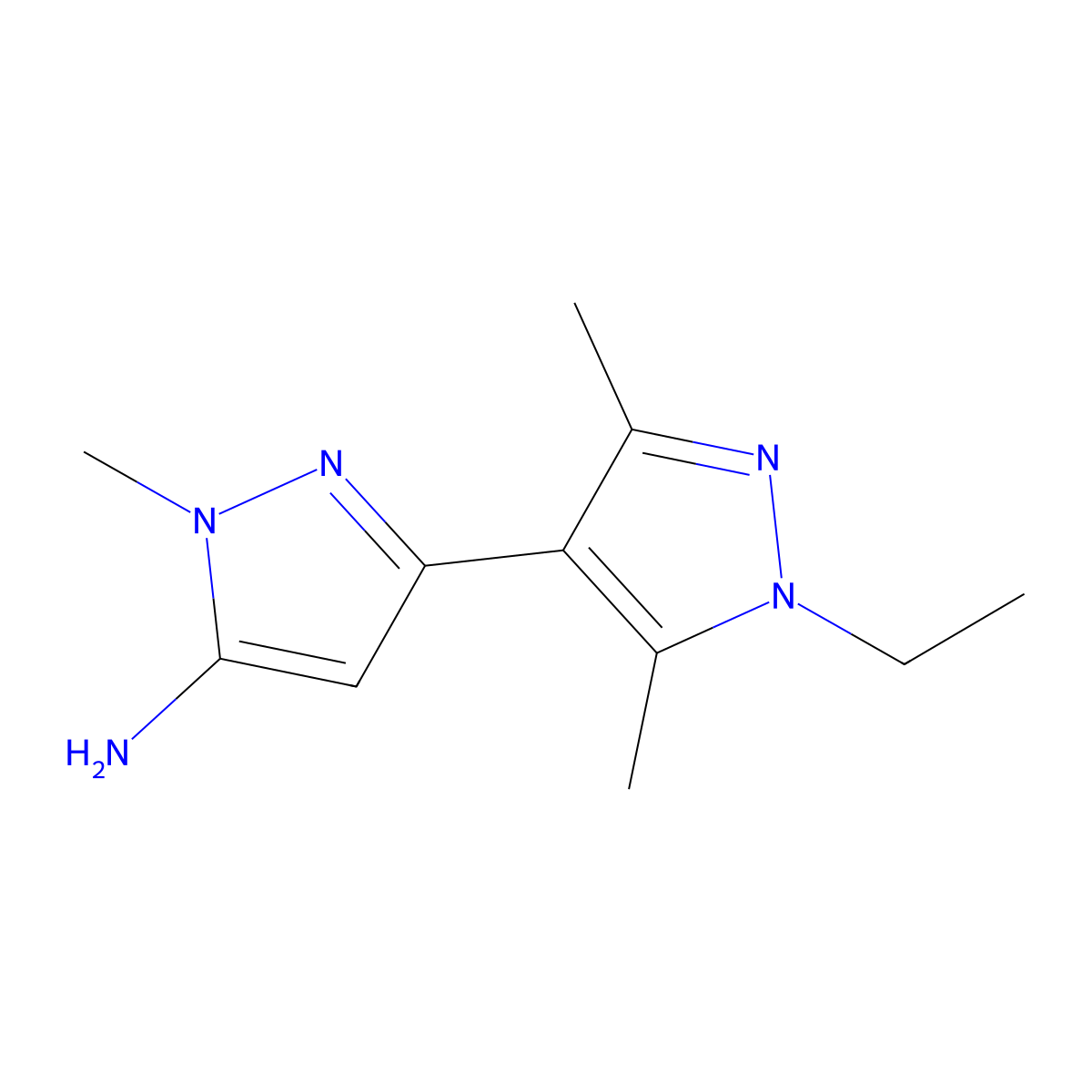 3-(1-ethyl-3,5-dimethyl-1H-pyrazol-4-yl)-1-methyl-1H-pyrazol-5-amine molecular structure, CAS 2229430-25-3
