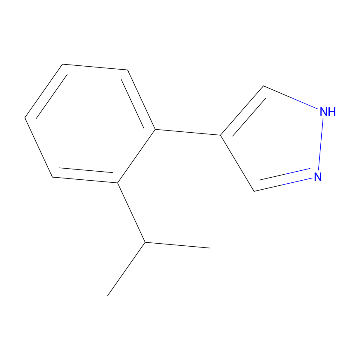 4-[2-(propan-2-yl)phenyl]-1H-pyrazole molecular structure, CAS 2229431-25-6
